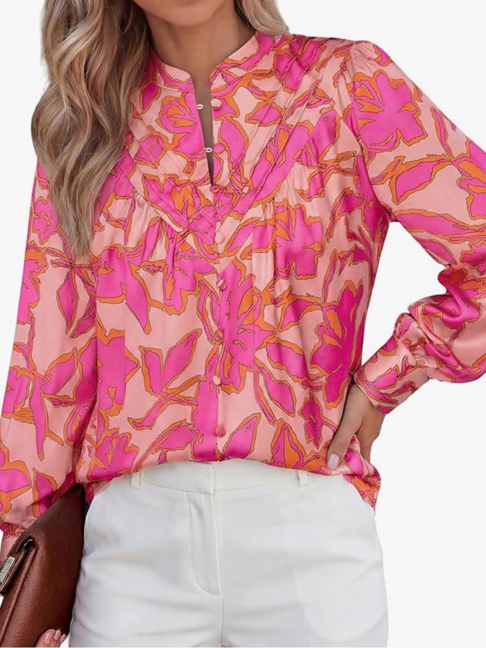 BTFBM Pink & Orange Floral V-Neck Blouse